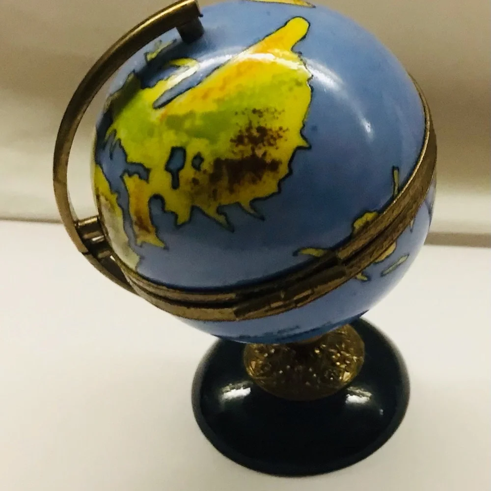 Limoges World Globe on Stand Gold Plated Hand Crafted Signed HF Original…